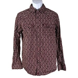 Moonshine Spirit Western Shirt Mens Medium Burgundy Geometric Pearl Snap